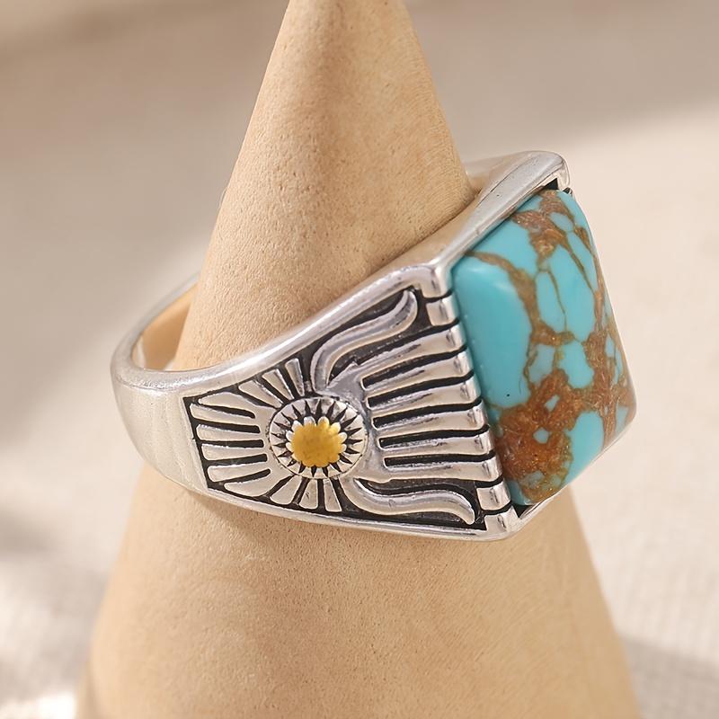 Retro Synthetic Square Turquoise Ring for Women and Men